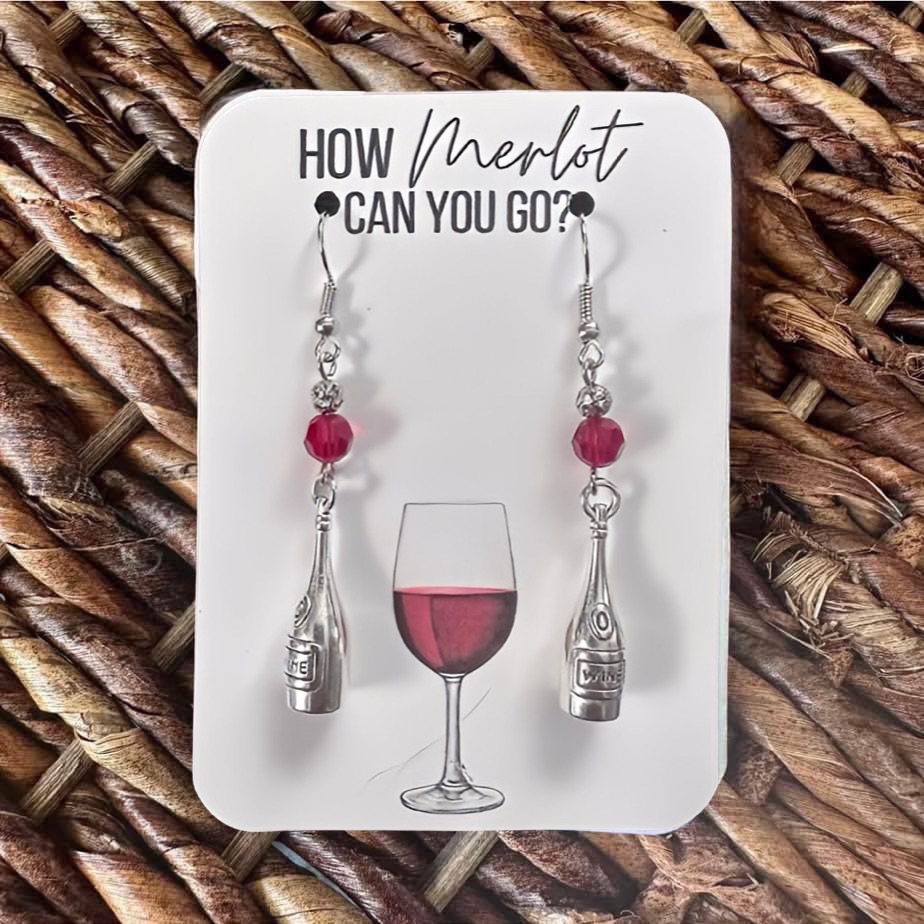 How Merlot Can You Go New Handmade Silver-Tone Red Wine Dangle Earrings 15$
